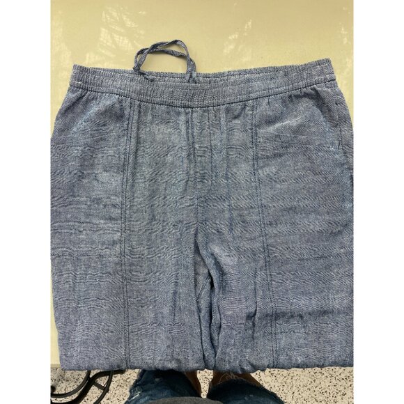 Old Navy Chambray Tapered Pull On Pants Women L Blue Linen Blend Elastic Waist - Picture 8 of 10